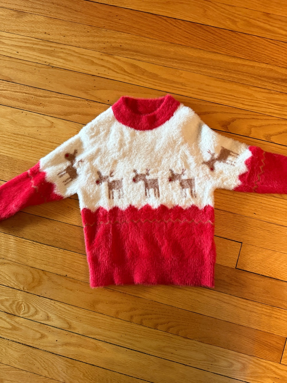 Red and White Reindeer Fuzzy Sweater size 2T